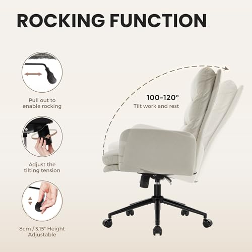 Image of IWMH Swivel Home Office Chair,High-Back Armchair,Makeup Chair with Wheels and Armrests,Height Adjustable Desk Chair Upholstered Computer Task Chair, Leisure Armchair (Beige)