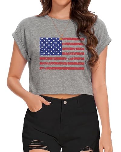 Image of Womens Crop Tops Summer Roll Cap Sleeve Cropped Tshirt Loose Fit Basic Tees