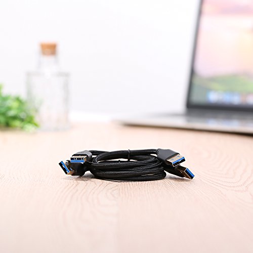 Image of 2-Pack 1.5Ft Braided Super Speed USB 3.0 Type A Cable - Male to Male USB Cord Short Cable for Hard Drive Enclosures, Laptop Cooling Pad, DVD Players, Black