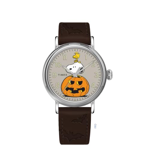 Montre Timex Peanuts Weekender homme 40 mm bracelet cuir marron et cadran noir boîtier argent