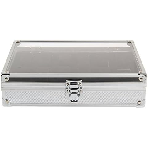 CellDeal Aluminium Watch Storage Case Bracelet Organiser Display Box With Pillows Holders 12 Grid Cover