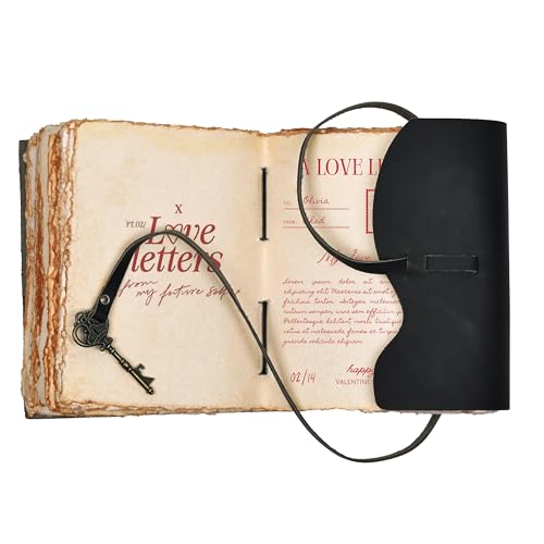 Image of LEATHER VILLAGE Leatherbound Notebook Journal Key Lock, Black 8x6. | Handmade Deckle Edge paper, 200 Blank Pages , Grimoire, Book Of Shadows, Sketchbook, Scrapbook, Leather Journal , Black 8x6