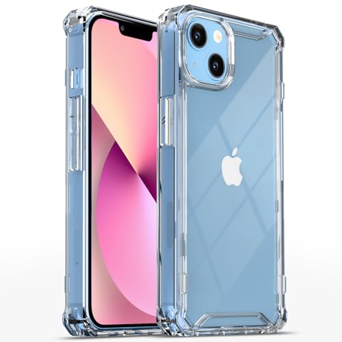 Image of Pikkme Back Cover for iPhone 13 / iPhone 14 PC + TPU Transparent Hybrid Shock Absorption Bumper Case (Transparent)