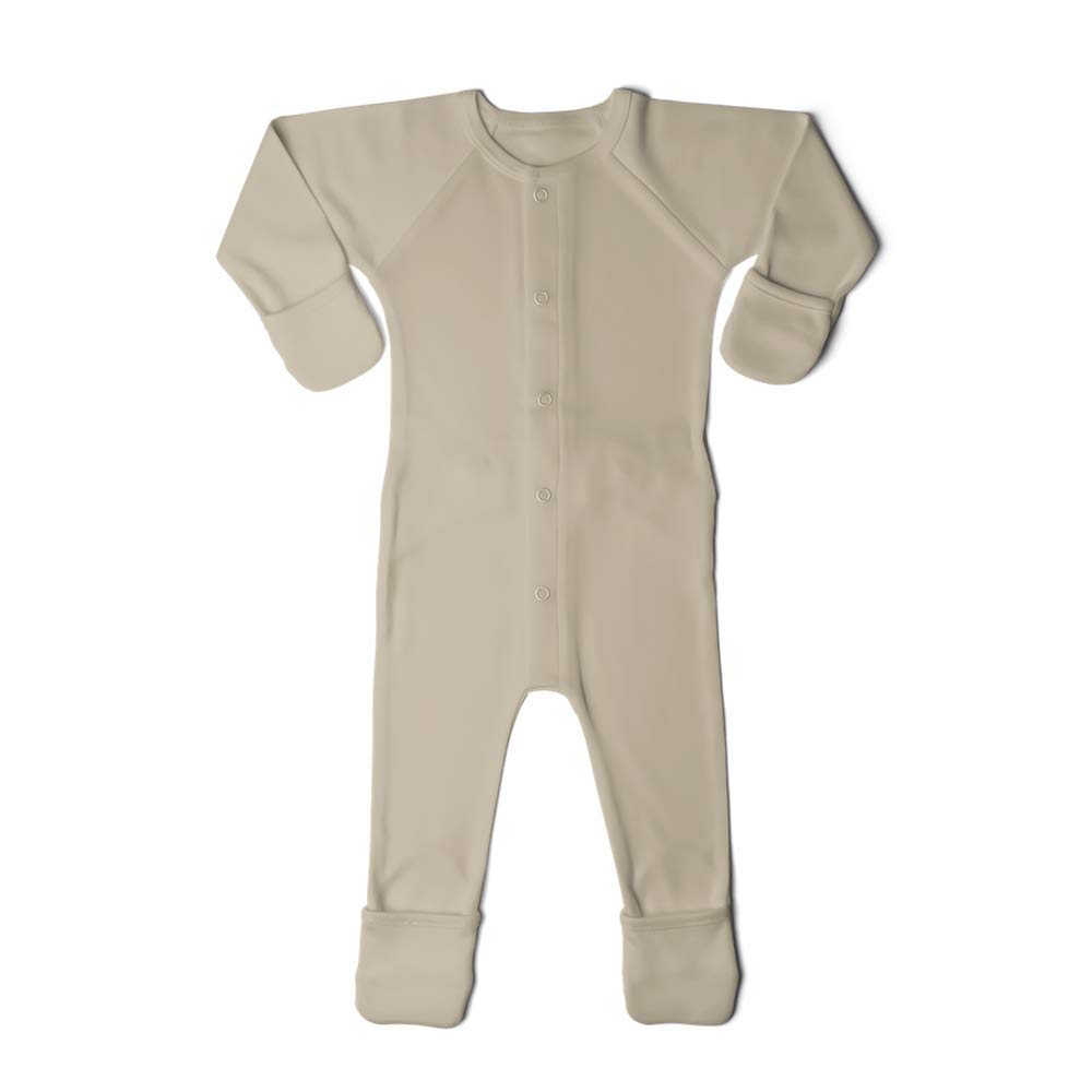 goumikidsUnisex Baby Footie Pajamas Footed Sleeper Organic Bamboo and Cotton Blend Fabric Clothes with Adjustable Sock Feet, 3-6M Soybean