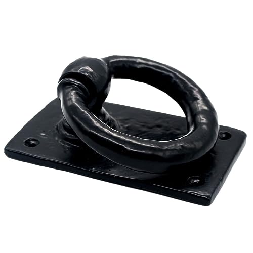 Mythrojan Medieval Door Knocker, Cast Iron Ring Knocker with Black Powder Coated for Entry Door Knocker, 4.5â€x 2.75â€ Black