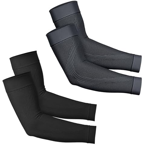 Compression Arm Sleeves - 2 pairs (Black, Large + Grey, Large) Cover