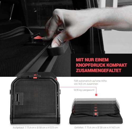 1one1 ORIGAMI Hundetransportbox Auto Alu Size Small | Alu Hundebox Auto Kofferraum | Hundebox faltbar per Knopfdruck & Crash-getestet | Transportbox Hund aus Aluminium & Textil