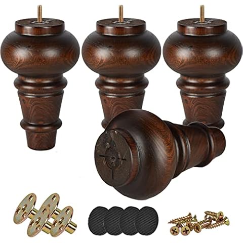 6 inch Solid Wood Furniture Legs, Btowin 4Pcs Turned Glaze Wooden Bun Feet with Mounting Plate & Screws for Sofa Couch TV Stand Ottoman Chair (BN:1207198-01-15/u55) Cover