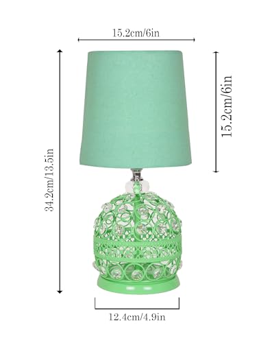 Image of Homesake Modern Small Crystal Table Lamp, Contemporary Bedroom Bedside Nightstand Lamp, Morden Minimalist, Desk Globe Lamp for Living Room Girls Kids Room, Fabric Shade (Green)