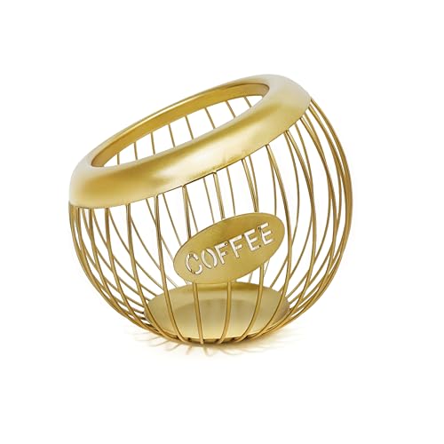 Coffee Pod Holder for Counter Large Capacity Keurig K Cup Organizer Nespresso Vertuo Coffee Station Organizer Metal Coffee Pods Storage Coffee Bar Accessories and Decor Gold