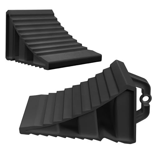 FIVMEN Lot de 2 cales de frein en plastique PP avec poignée - Dessous antidérapant pour remorque, camping-car, voiture, caravane - Noir - 20 x 11 x 12 cm