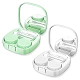 JYNXOR 2 Stück Kontaktlinse Etui Set,Tragbarer Kontaktlinsenbehälter,Mini Reise-Set Für Kontaktlinsen,Kontaktlinsen Box Mit L Und R Kappen für Reisen und Arbeiten(Weiß + Hellgrün)