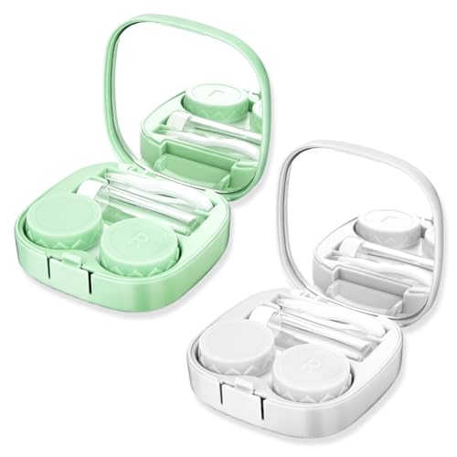 JYNXOR 2pcs Custodia per Lenti a Contatto, Custodia Lenti a Contatto con Specchio, Porta Lenti a Contatto da Viaggio, Portalenti per Lenti a Contatto Igienica Portatile per Viaggi a Casa All'aperto