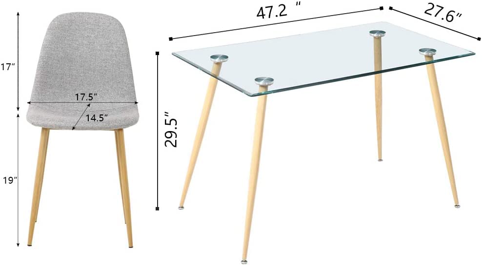 Bacyion Glass Dining Table Set for 4, Modern Kitchen Table and Chairs Set, Tempered Glass Dining Room Table Set Breakfast Coffee Table Set, 5 Pieces Dining Table Set for Small Space