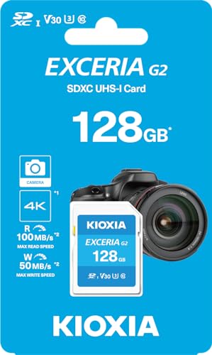 Carte SD 128 Go KIOXIA Exceria G2 pour appareil photo numérique et stockage vidéo hôtelier