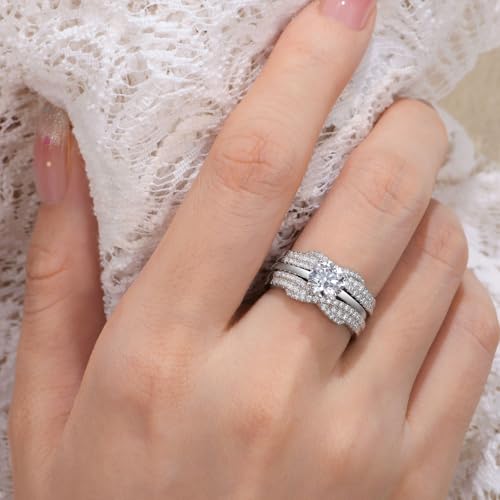 SHELOVES White CZ Twist Ring Guard Enhancers for Engagement Ring Double Wedding Bands 925 Sterling Silver Sz 5-104