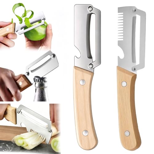 Ousuwo Juego de Herramientas de Cocina de 2 Piezas: 1 Cuchillo Pelador de Filo Dentado Afilado & 1 Rallador Versátil, Accesorios Todo-en-Uno para Pelar, Cortar & Rallar Rápidamente Frutas