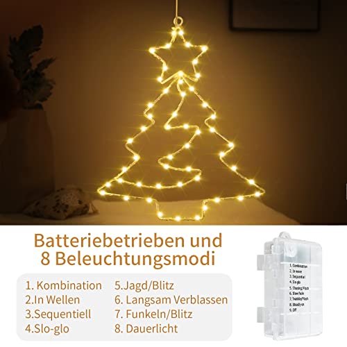 Therlan Weihnachtsdeko Fenster Beleuchtet, 3 Stück 55 LEDs Fensterbilder Baum Batterie Betrieben Mit Timer und Fernbedienung 8 Lichtmodi, LED Fensterdeko Weihnachten Beleuchtet Warmweißen