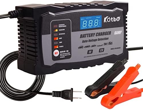 KATBO Automatic Battery Charger 12V 6V Auto-Voltage Detection, Automotive Battery Charger 2Amp 6 Amp Lead Acid Batteries Float Charger Maintainer for Motorcycle Car Boat Marine Lawn Mower ATV Toy Car