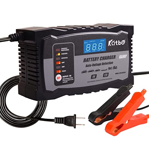 Katbo Automatic Battery Charger 12V 6V Auto-Voltage Detection, Automotive Battery Charger 2Amp 6 Amp Lead Acid Batteries Float Charger Maintainer For Motorcycle Car Boat Marine Lawn Mower Atv Toy Car #TOP2