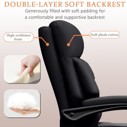 Image of Office Chair with Retractable Footrest Comfortable Executive Desk Chair, Heavy-Duty Ergonomic Leather Chair, Adjustable Height Computer Gaming Chairs for Home Office