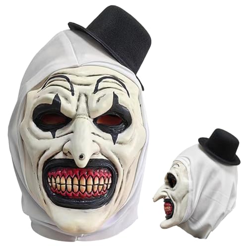 Máscara palhaço Halloween, máscara de terror de Halloween, máscara de palhaço mortal, palhaço assustadora com chapéu, látex terrifier, assustador para festas de carnaval e cosplay - A