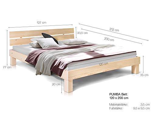 moebel-eins Massivholzbett Pumba Holzbett Doppelbett, Material Massivholz, Made in Germany, 120 x 200 cm, eichefarbig, Standardhöhe – Bild 3