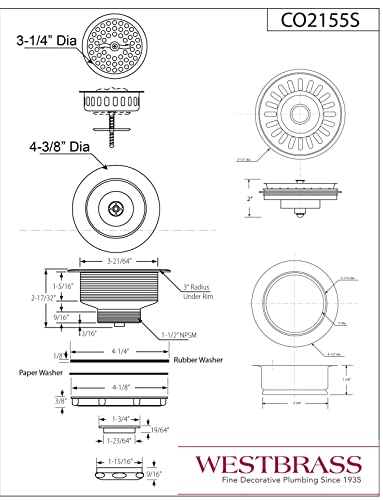 Combo 3-1/2" Colador para Fregadero Cocina Westbrass miniatura 3