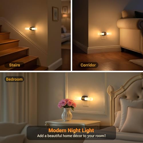 Image of JandCase LED Night Light, 2 Pack Night Lights Plug into Wall, 3000K Soft White, 0-100LM Adjustable Brightness, 180 Rotating Plug in Night Light with Auto Light Sensor for Bedroom Bathroom Hallway