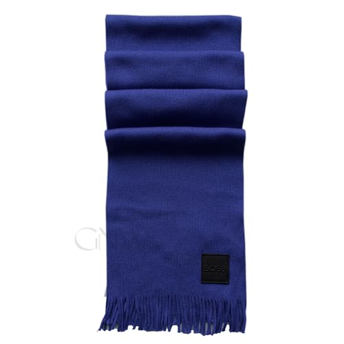 Image of BOSS Men's Cable Knitted Wool Blend Logo Badge Scarf 'Albas-O-Badge' (Dark Purple)