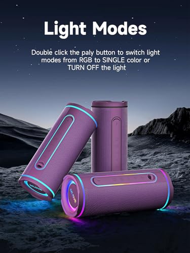 Image of MLOVE E80 Speakers Bluetooth Wireless, Portable Bluetooth Speaker with Aux Input, Micro SD Card Slot, Bass Boost, Dual Pairing, Lights, IPX7 Waterproof, BT5.4 for Outdoor, Travel, Car, TV, 30W, Purple