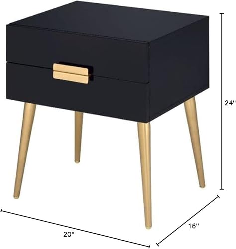 Miniatura 9 de Acme Denvor - Mesa auxiliar de madera y metal con 2 cajones, color blanco y dorado