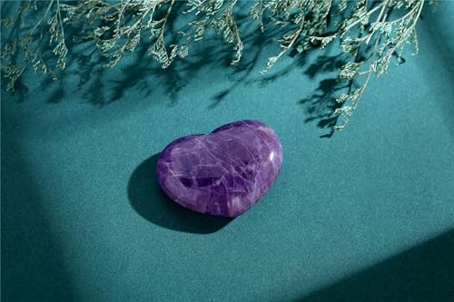 AWARDSEN 45 mm Amethyst Crystal Heart, Big Healing Crystals Stone, Natural Love Hearts Gemstones, Pocket Palm Stones for Anxiety Relief, Crystal Gifts for Women, Valentines Day Gifts for Her - Image 5