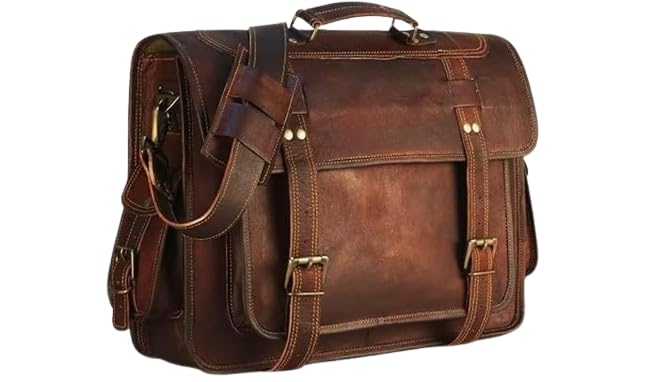 Bolso mensajero de cuero para hombre 18 pulgadas miniatura 1