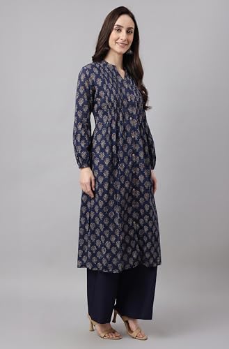 Image of Janasya Women's Pure Cotton Floral Printed A-line Kurta