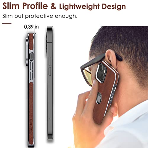 LOHASIC for iPhone 14 Plus Leather Case for Men, Luxury Slim, Brown - image 5
