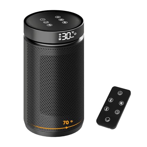 Calefactor ventilador bajo consumo 1500W calefactor ceramico portátil con termostato, temporizador de 12 horas, protección contra vuelcos y sobrecalentamiento dormitorios, oficinas e interiores