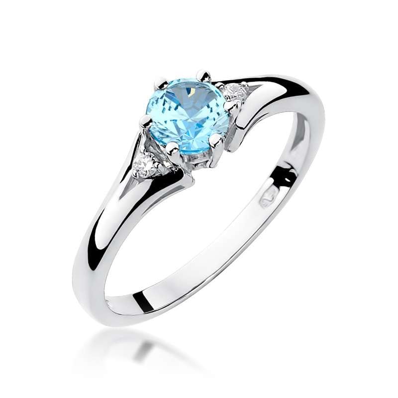 LetsBuySilver Bague pour femme en or blanc 585/14 carats avec topaze véritable et diamants brillants