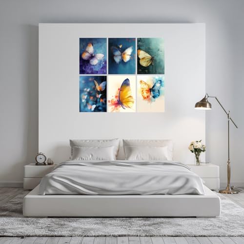 Image of SiddArtify Elegant Butterfly Art Print Set - Teal - Purple - Warm Hues - Sticker - 12x18 Inch - Pack of 6 Wall Room Decoration art Poster Prints