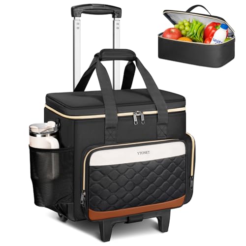 Ytonet Rolling Teacher Bag with Insulated Lunch Carrier, 15.6' Rolling Laptop Bag Women with Detachable Dolly, Large Roller Briefcase for Women Roller Tote Bags for Teacher Work Office Nurse Craft
