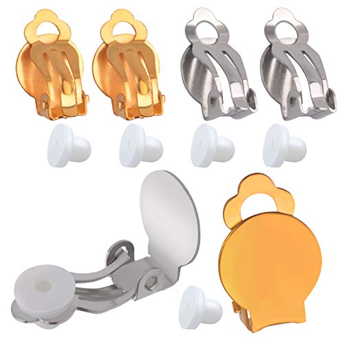 Aylifu Clip-On Earring Findings, 20Pcs (10 Pairs) Round Flat Tray Earring Clips Blank Earring Setting Components With 20Pcs Earring Pads For Non-Pierced Ears Diy Earring Making - Silver And Gold #TOP6