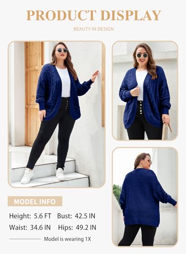 Image of Eytino Womens Plus Size Crochet Cardigan Sweater Long Sleeve Hollow Out Open Front Cardigans Outwear(1X-5X)