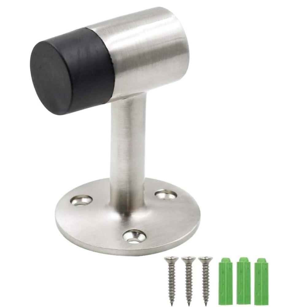 Luercher One Color Door Stop 3 Inch/75Mm Heavy Duty Floor Stop Door Stopper Stainless Steel Brushed Nickel With Rubber Bumper Pack Of 2