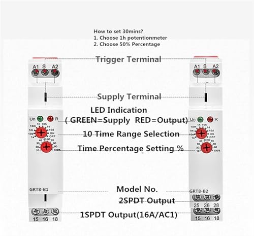 Relé GRT8-B 16A AC230V temporizador electrónico de carril DIN modular 5