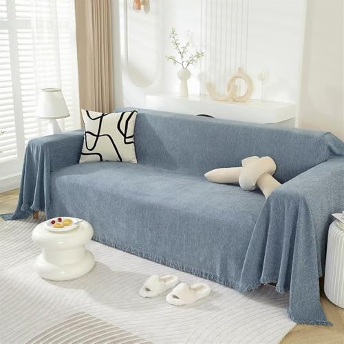Manta de algodón tejida a mano con borlas, funda grande gris para sofá de 2 a 4 plazas, 180 x 180 cm, acogedora funda de punto para sofá, cama y sillón