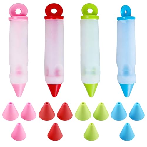 4PCS Stylo à Ecrire en Silicone,Stylo à Ecrire en Crème,Alimentaire Stylo d'Écriture Glaçage Pâtisserie,Douille Patisserie en Silicone,Poches à Seringue...