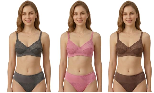 helisha Women's Cotton Non Padded, Non-Wired, Netted Bridal Bra and Panty Lingerie Set, Multi-Mix-Colors, Pack of 2-picture-32