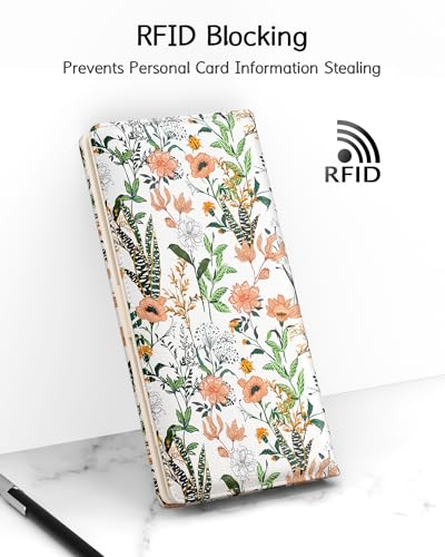 Image of Nipichsha Womens Wallet, RFID Slim Wallets for Women, Thin Ladies Credit Card Holder Purse, Cute Leather Bifold Clutch Billfold with 11 Card Slots & ID Window, Village Road Flowers