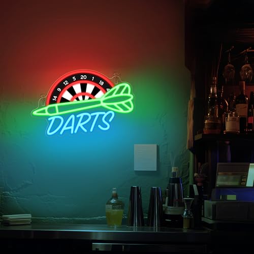 Image of CoolGift Mart Darts Neon Light, Dimmable LED Dart Neon Wall Sign USB Powered, Decorations for Bedroom Living Room Game Room Man Cave Bars Clubs, Birthday Gift for Darts Enthusiasts