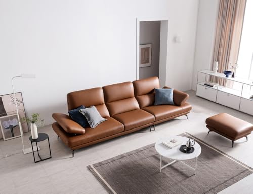 Image of Fabrique Emerald Leatherette 4 Seater with Puffy Moden Design Brown Sofa Set with Moveable Armrest | Comfortable Furniture for Home Office & Living Room | Easy to Move with Stainless Steel Legs